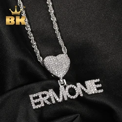 THE BLING KING Custom Mini Initial Letter With Heart Bail Pendant Micro Paved CZ Personalized Name Plate Necklace Hiphop Jewelry