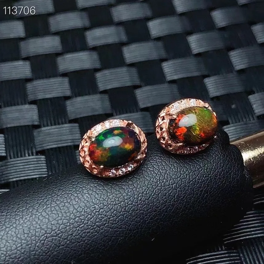 

Fashion New Coming Simple 100% Natural and real Black Opal Earring 925 sterling silver Fine jewelry