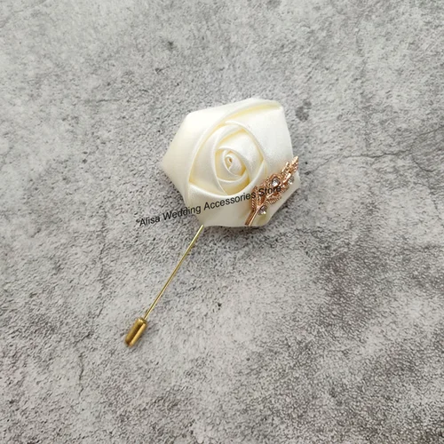 Imagen 2 del producto Boutonniere para novio, alfileres de solapa, ramillete de boda, traje, ojal, rosas de seda, hojas doradas, broche de flores para hombres y mujeres, accesorios de boda