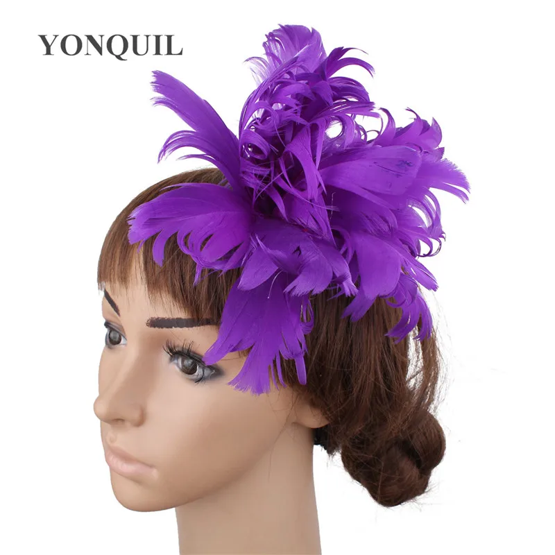 Diademas de flores de plumas de alta calidad, accesorios para el cabello, broches, sombreros de fiesta, sombreros de boda, SYF256, muchos colores