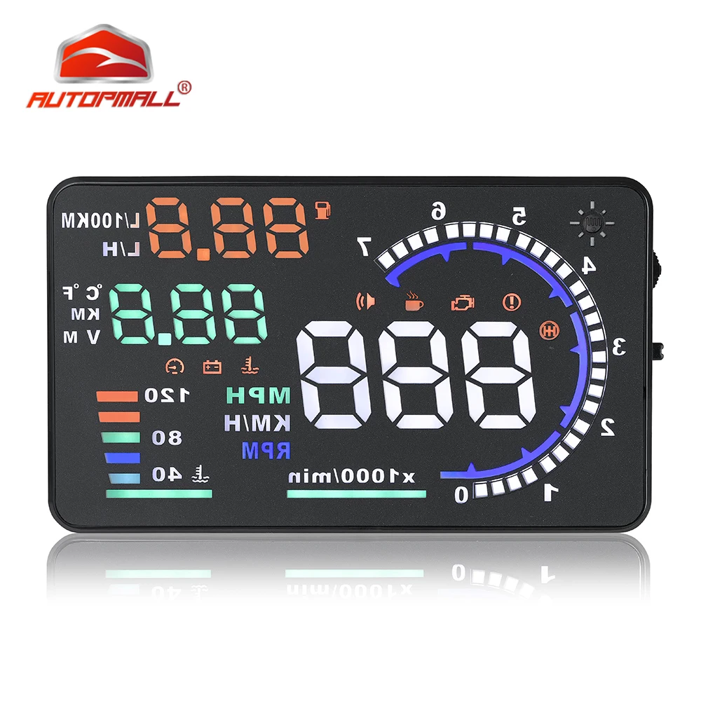 

5.5" A8 Car HUD Head Up Display OBD2 HUD Car LED Windscreen Projector OBD Scanner Speed Fuel Warning Alarm Data Diagnostic Tool