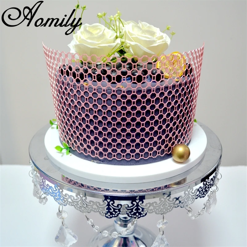 Aomily 2 In 1 Mesh Circle Hollow Shape Lace Silicone Mold Wedding Cake Flower Border Decoration Fondant Cake Surround Baking Mat