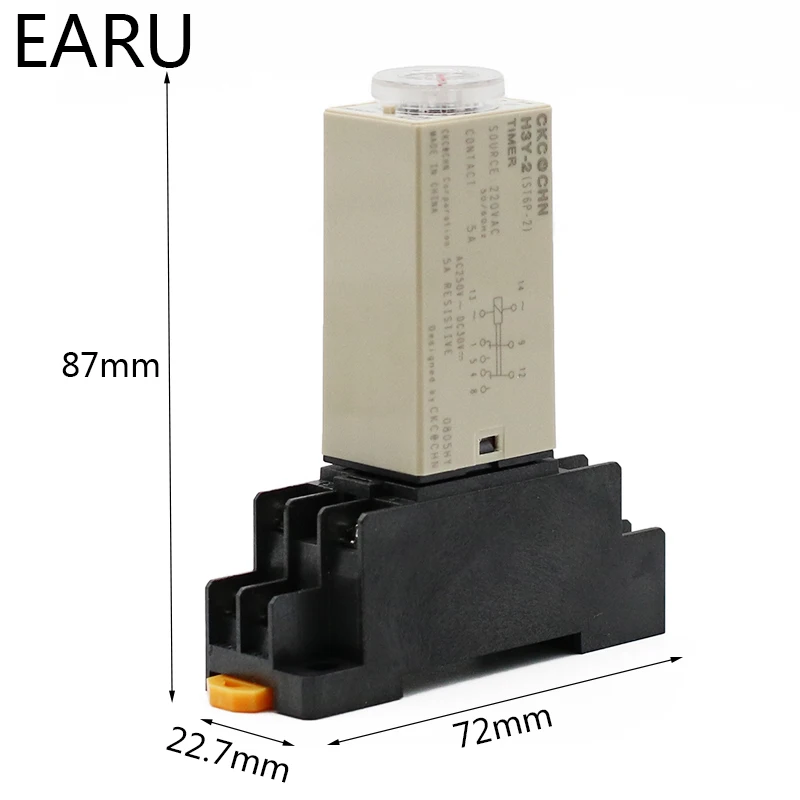 1pcs H3Y-2 AC 220V Delay Timer Time Relay Switch 0 - 30 Minute/Seconds Adjustable 5A With Base Socket Rotary Knob DPDT