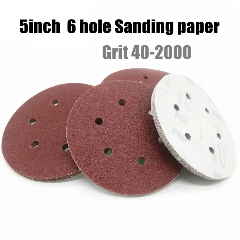 10pcs 5 Inch 125mm Round Sandpaper Six Hole Disk Sand Sheets Grit 40-2000 Hook And Loop Sanding Disc Polishing Sheets
