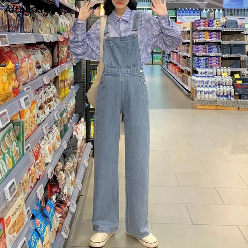 

Jumpsuits Women Denim Full Length Popular Hot Selling High Waist Daily Ulzzang Students Simple Chic Vintage Loose Elegant New