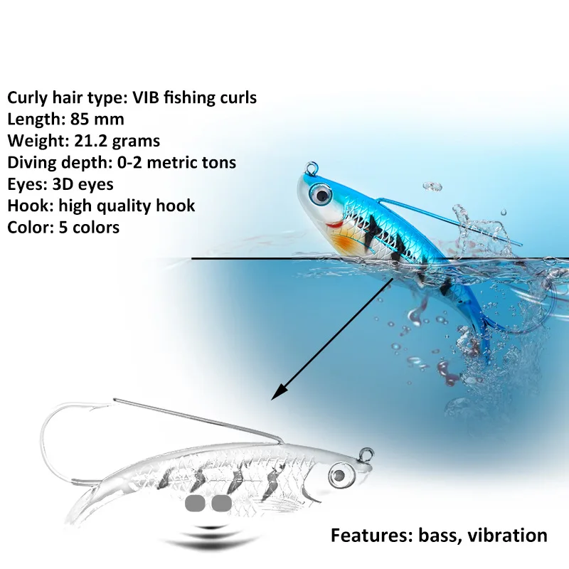 1Pcs VIB Fishing Lures 8.5cm 21.2g Winter Ice Fishing Anti Grass Single Hooks Wobblers Isca Artificial Hard Bait Bass Tackle