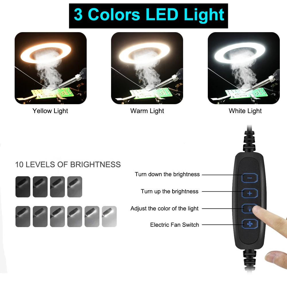 Newacalox Usb Soldeerbout Rook Absorber Afzuigkap Met 3Pcs Carbon Filter Spons 3 Kleur Led Light Voor Lassen werk