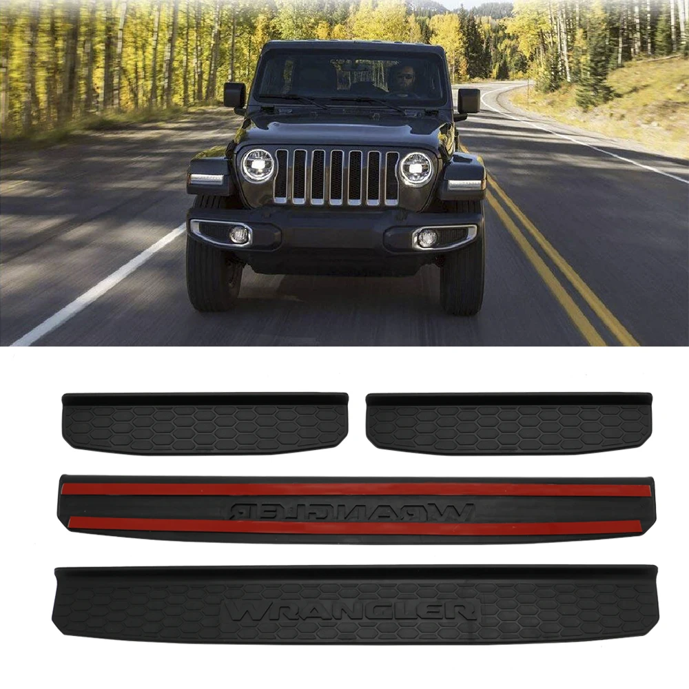 For 2018 Jeep Wrangler JL Black Door Sill Protector Scuff Plate Entry Guards Protector Trim Front Rear Plate Guards