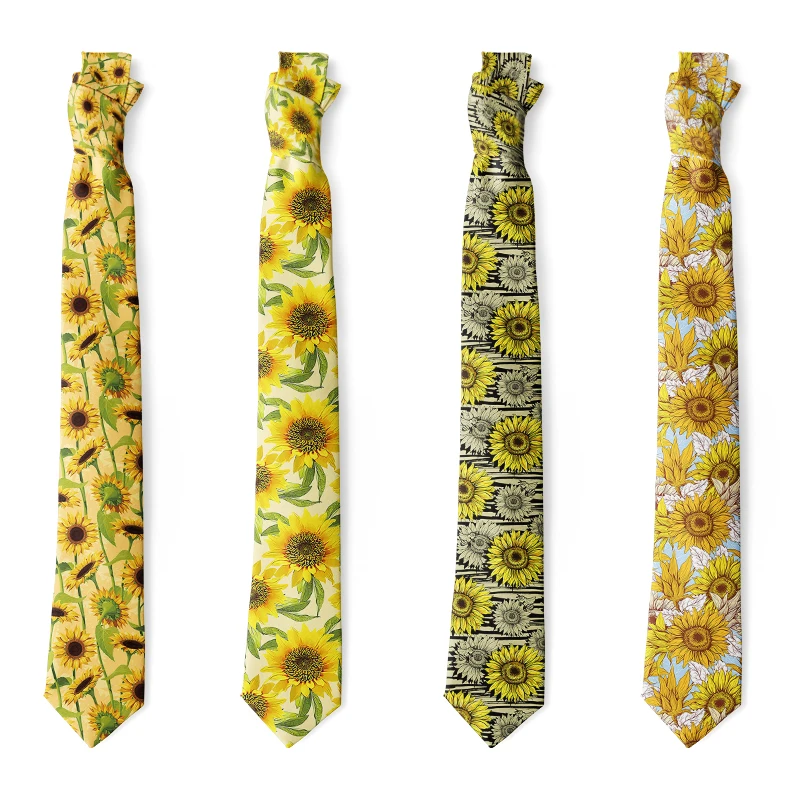 

New Fashion Sunflower Men 8cm Necktie Slim-fit Polyester Business Wedding Accessories Necktie Novelty Casual Men Gift Necktie