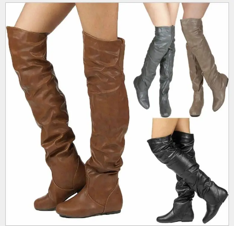 Sexy Classic Women Long Boots Flat Heel Shoes Women Winter Warm Knee High Boots Fashion Black Shoes Female Footwear Boots