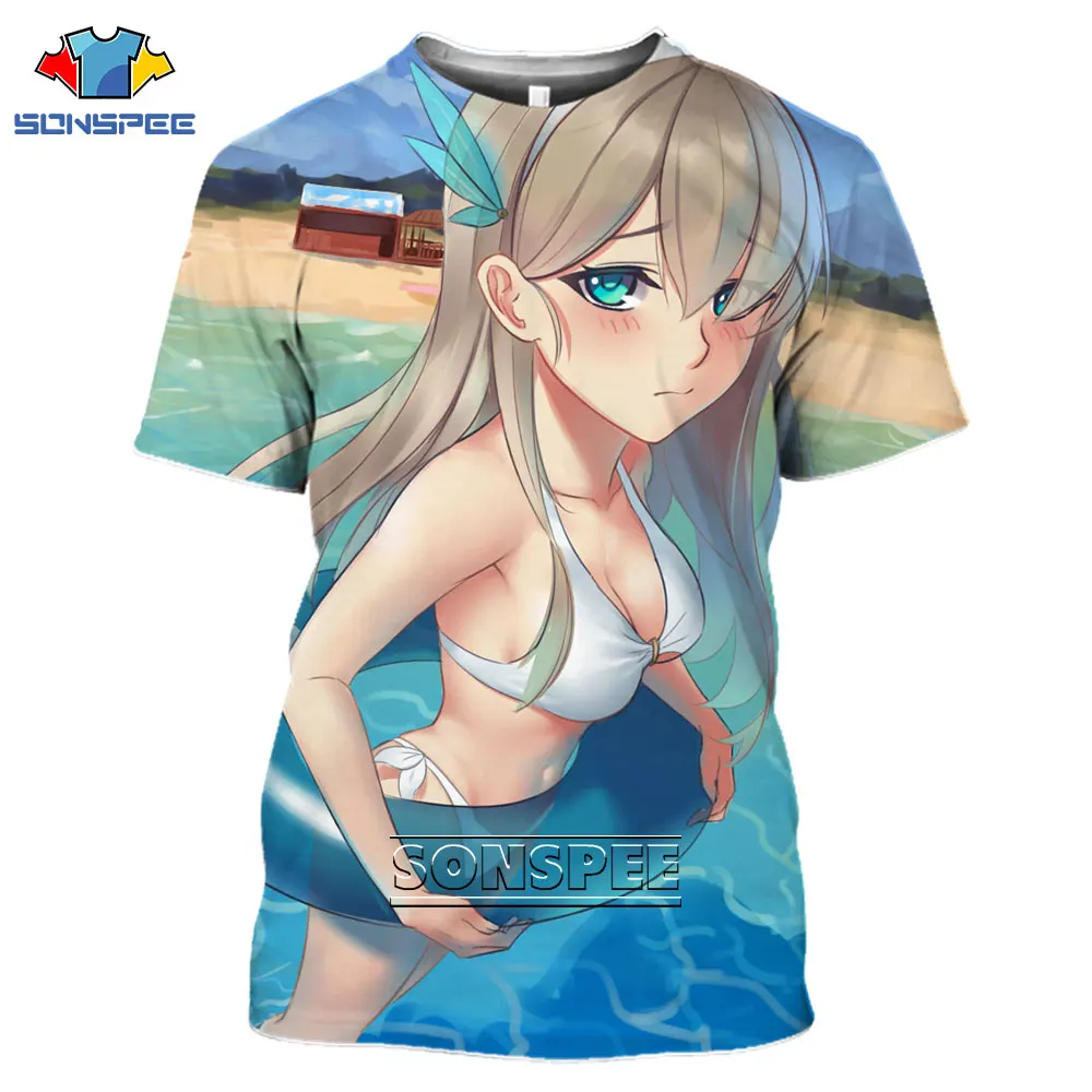 SONSPEE Azur Lane Anime Men Women 3D Print T-shirt Harajuku Summer Kawaii Sexy Loli Gir Fashion Bikini Short Sleeve O-Neck Top