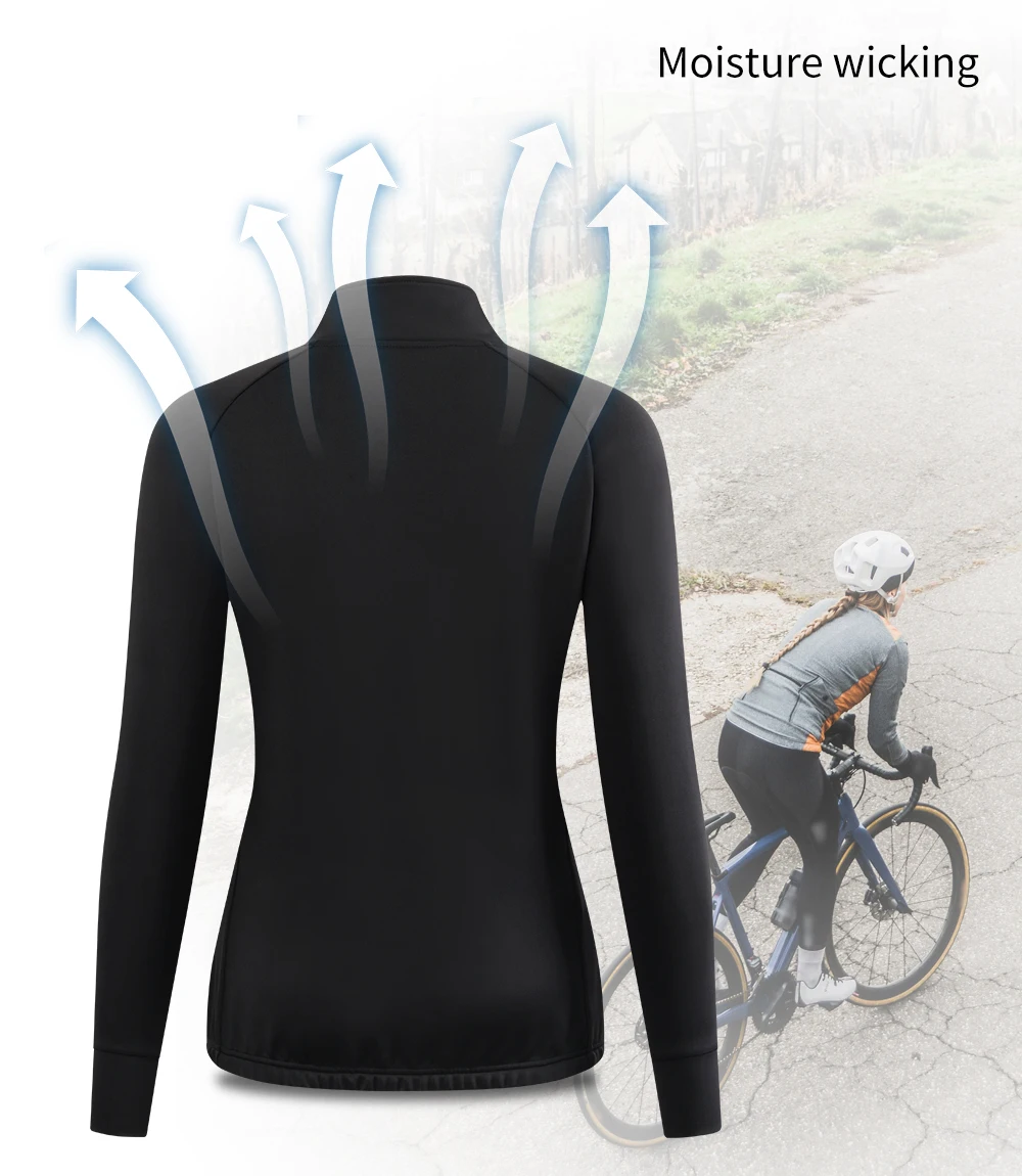 New WOSAWE Women's Cycling Jacket Autumn Warmed Up Ladies Riding Outdoor Sports Fleece Half Zip Windproof Top Biker Long Jersey