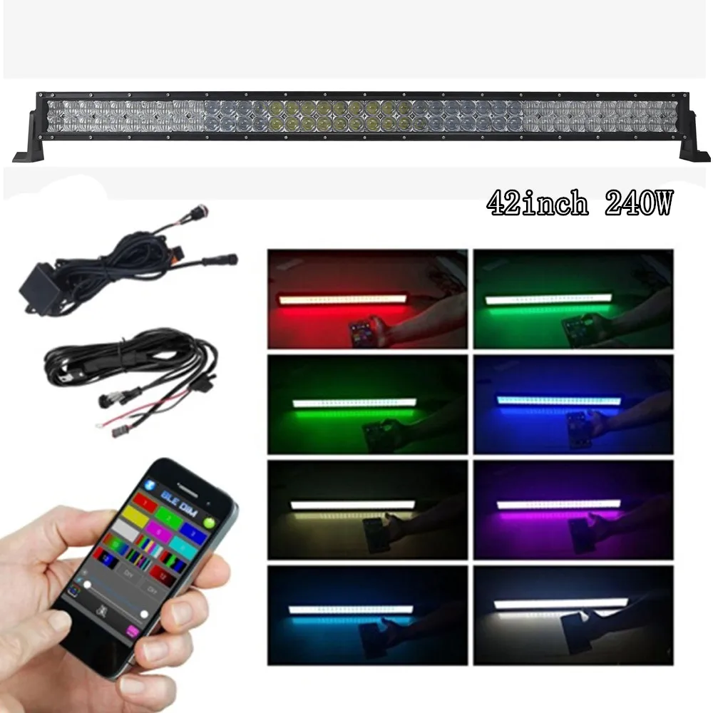 Straight / Curved 42 inch 5D RGB LED Light Bar Spot Flood Combo RGB Music Bluetooth Control For Chevy GMC SUV Offroad 4X4 4WD