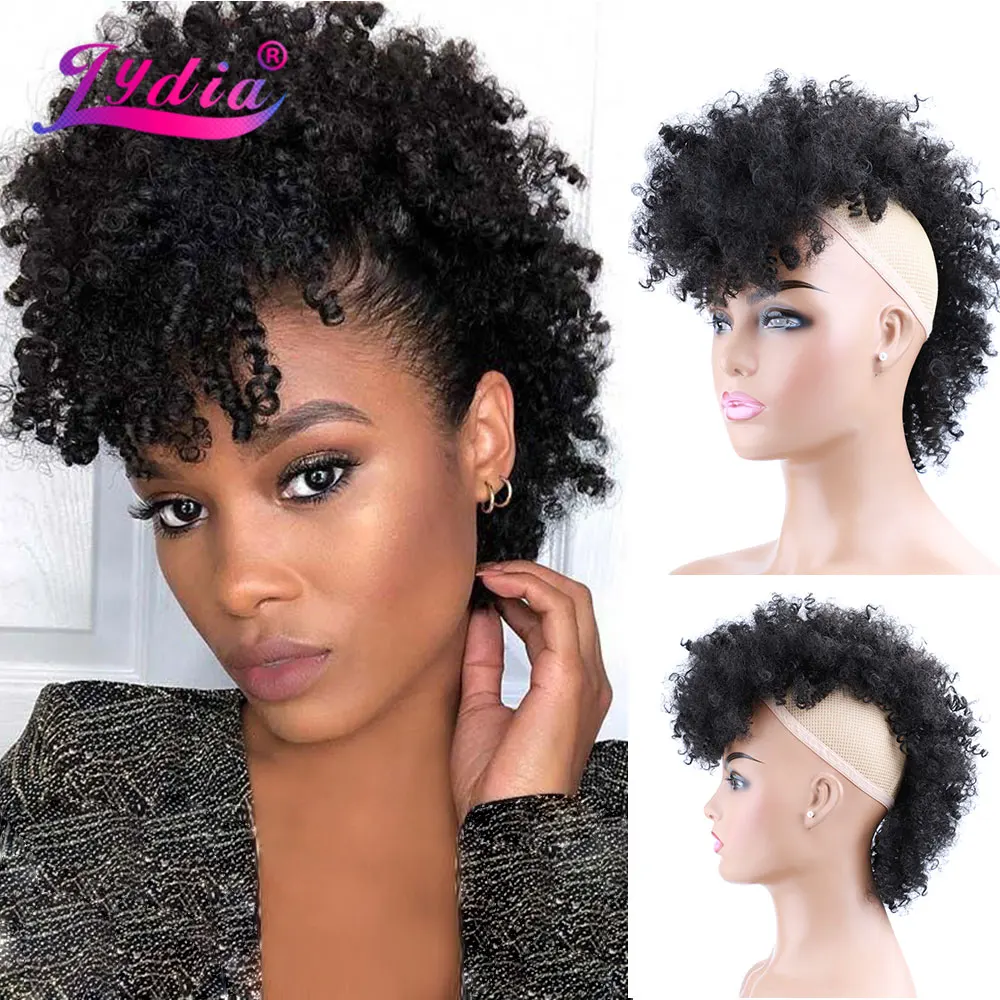 Lydia Synthetic High Puff Afro Short Kinky Curly Middle-Part Wig Clips in Hair Extension African American 90g/PCS Hairpiece