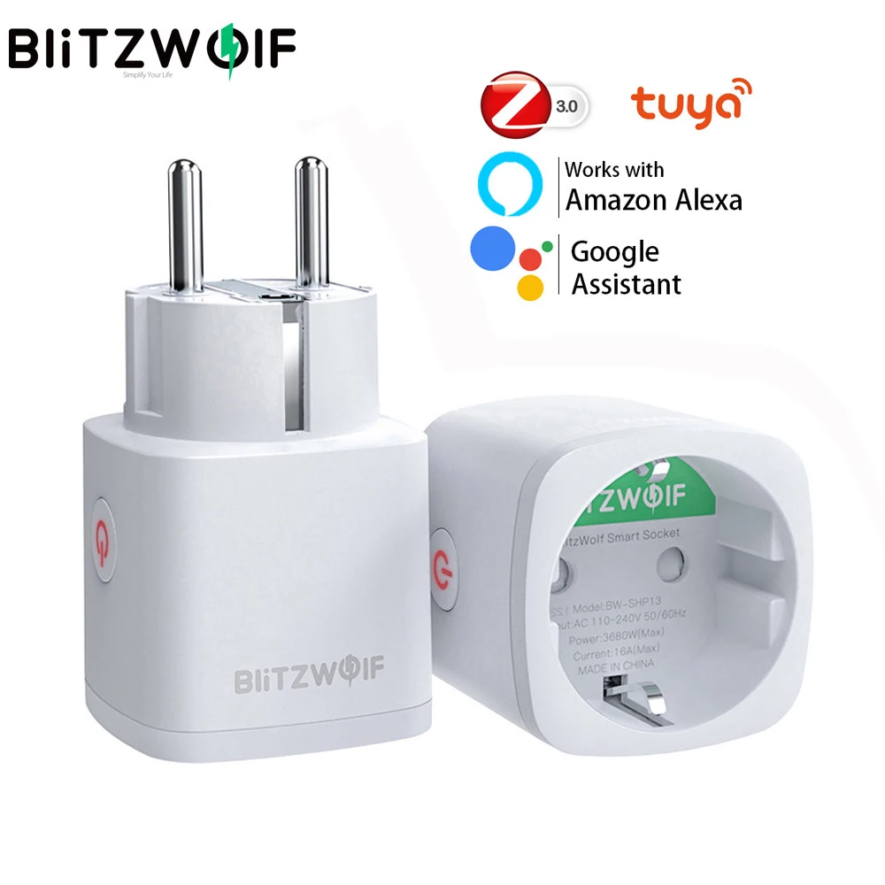 BlitzWolf BW-SHP13 EU Plug 3680W Zigbee 3.0 Smart Socket APP Remote Control Timer works with Alexa Google Assistant Smart Home