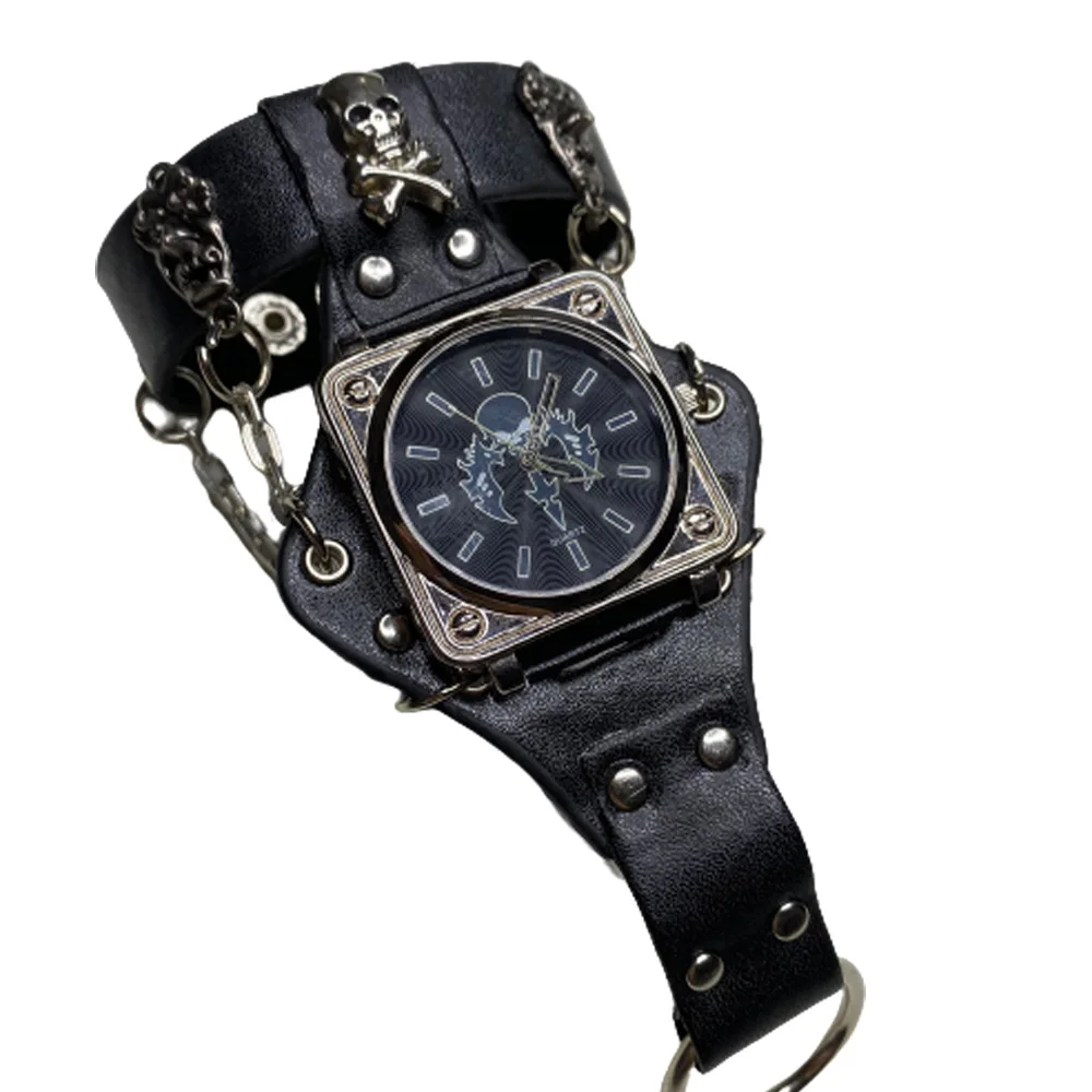 Montre à quartz en cuir noir pour homme et femme, grand cadran tête de mort, couple, dames, mode, offre spéciale