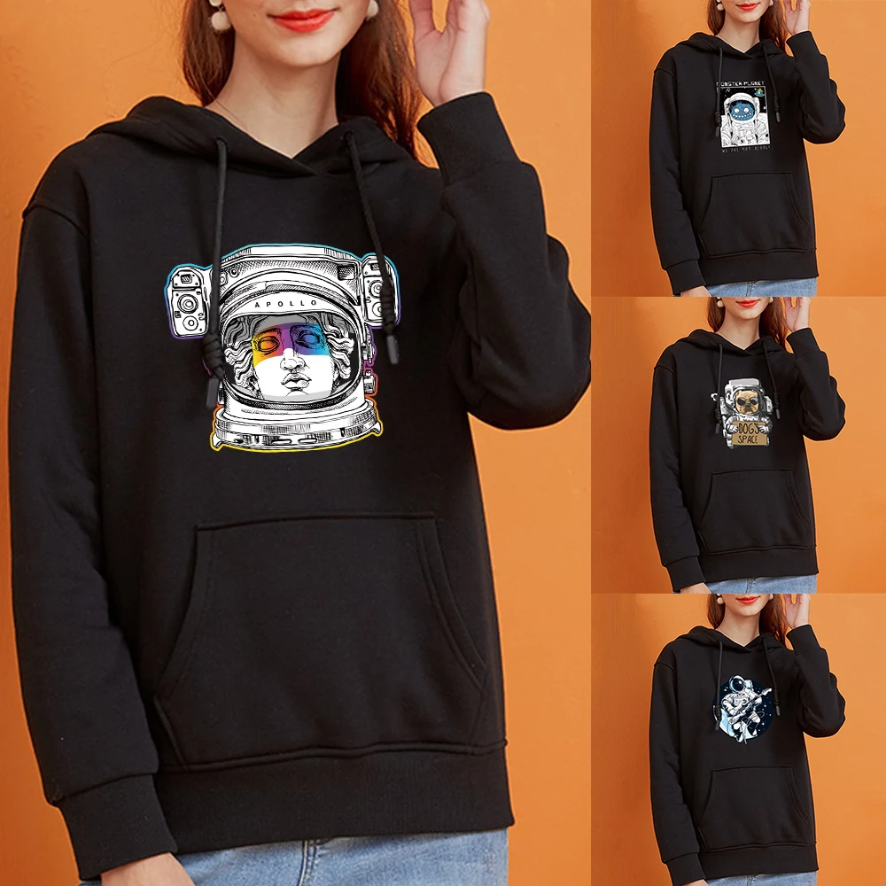 Astronaut Hoodie Printed Pattern Clothes Black Trendy Loose Hooded Sweatshirt 2021 Thin Long Sleeve Autumn Dress Hong Kong Style