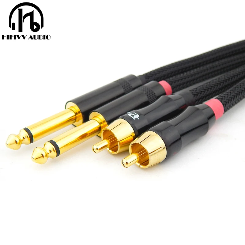 HIFI 6.35mm Plug To RCA Audio AUX Cable For Amplifier Signal Lines 4N Copper 6.5 Convert RCA Guitar tuning line