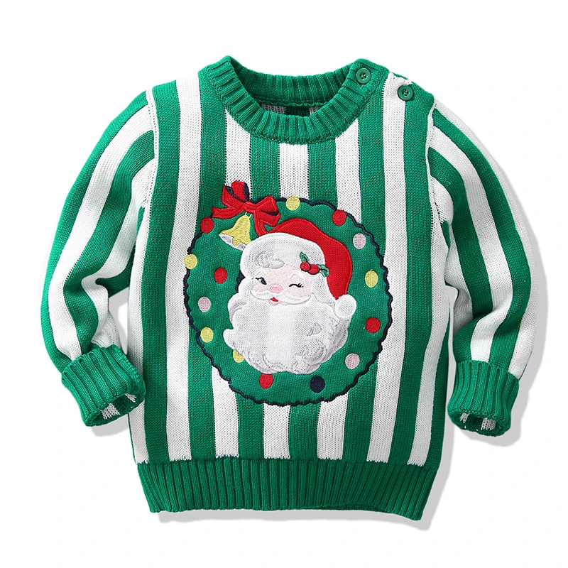 Christmas Santa Claus Boys Girls Sweater New Yea Children Clothing Baby Knitwear Pullover Kids Cartoon Print Warm Sweater Stripe