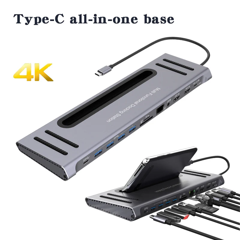 

12 in 1 USB Type-C HUB Adapter Laptop Docking Station HDMI-compatible VGA RJ45 PD HD Multi USB 3.0 For MacBook HP Lenovo Surface