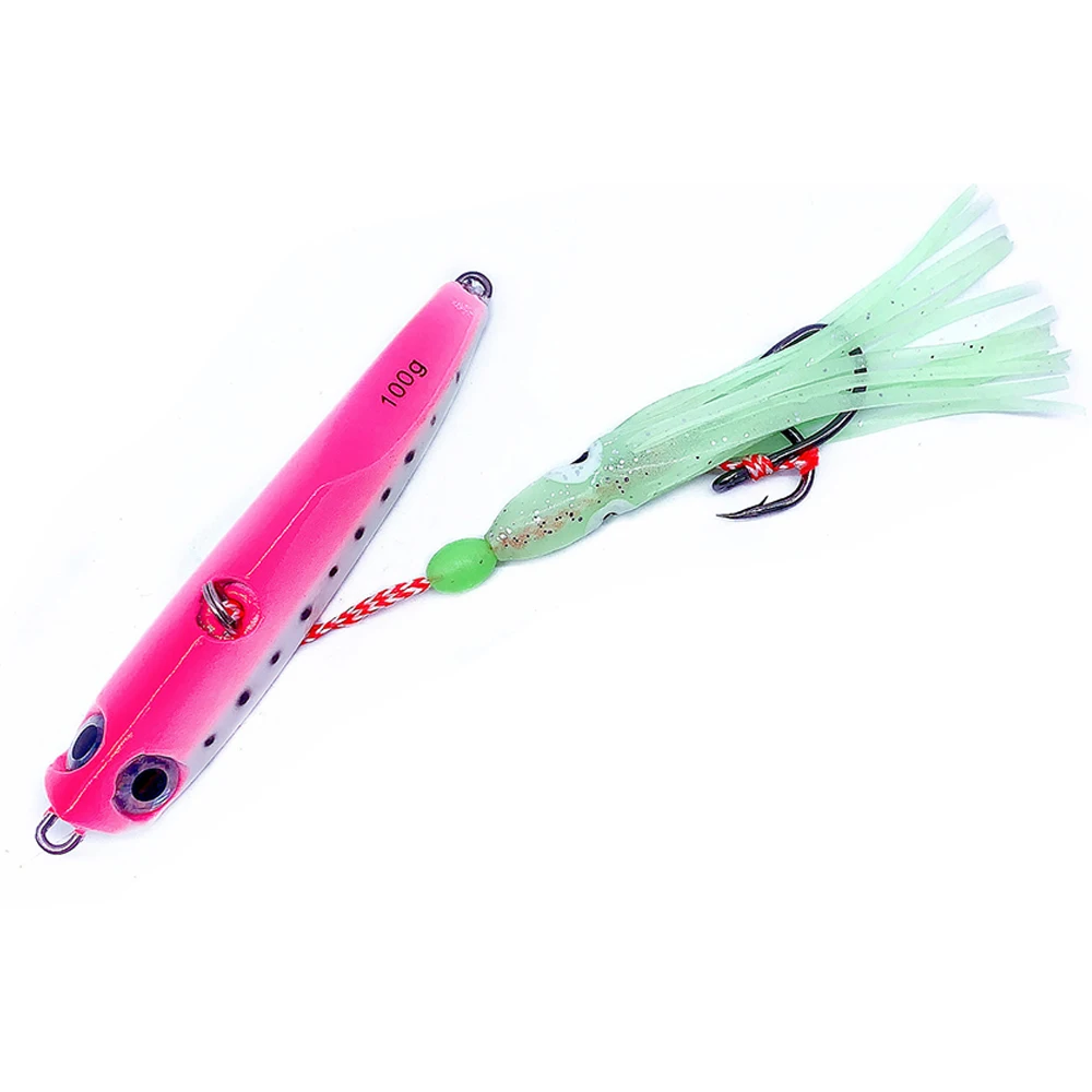 JonStar 80G 100G 120G deep sea jigging metal slow jig head with rubber skirts luminous glow salt water marlin inchiku