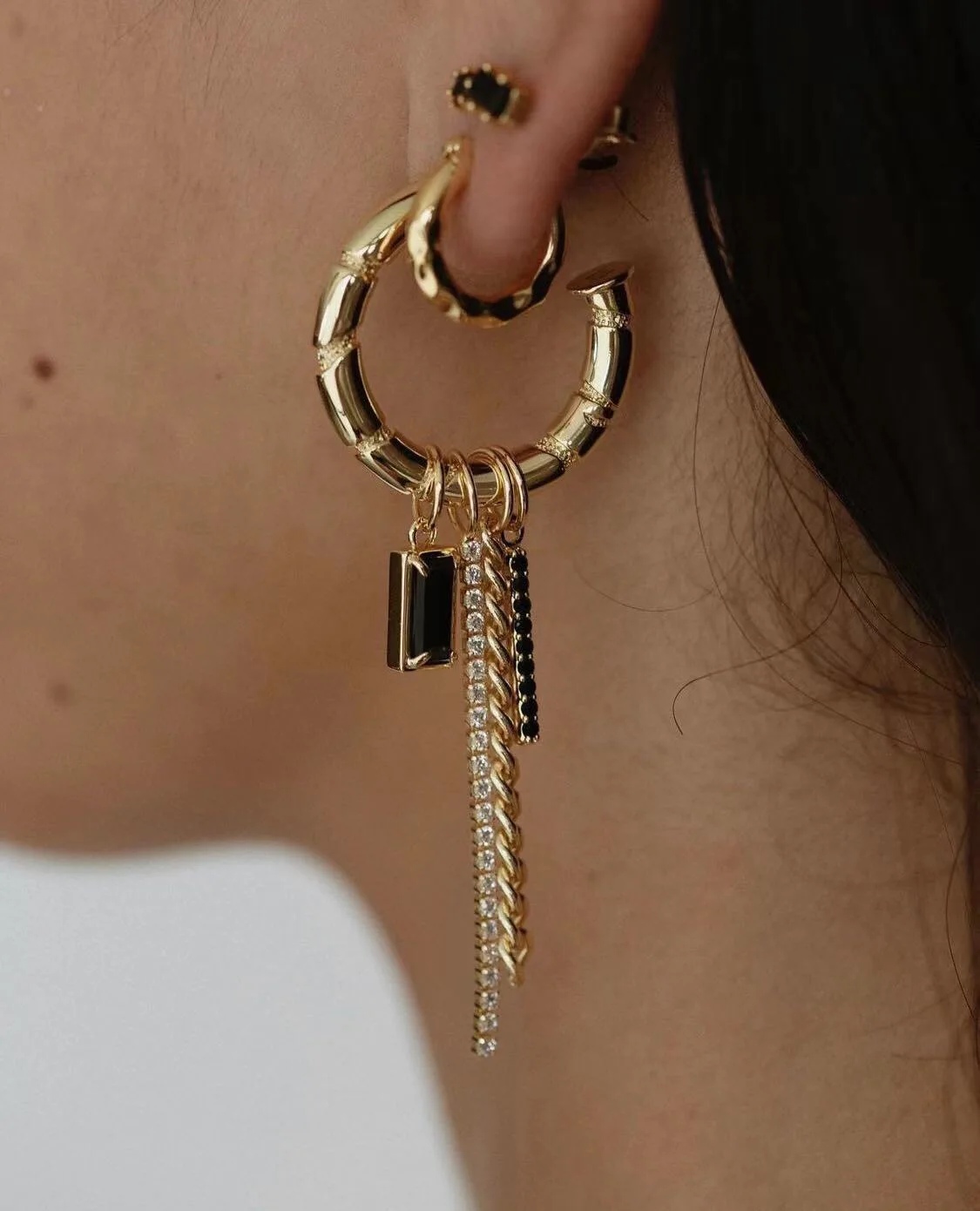 

Brass With 18K Gold Long Tassel Zircon Earrings Women Jewelry Punk Party T Show Gown Runway Rare Top Korean Japan INS Trendy