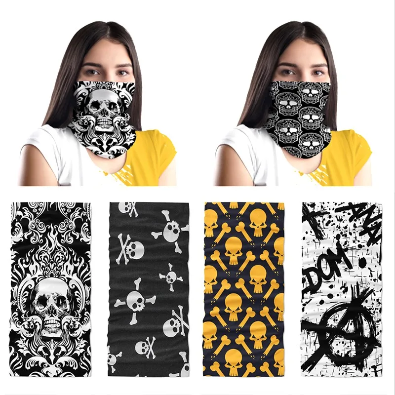 Cool 3D Skull Faces Scarf Women Turban Magic Scarves Outdoor Anti-UV Multi-Use Men Soft Changeable Neck Tube Snood Bandana