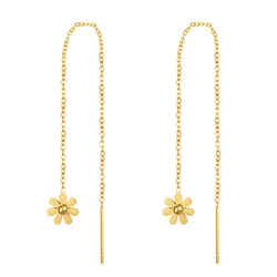 Cute Chain Shape Daisy Drop Earring For Women Stainless Steel Jewelry Rose Gold And Gold Color Earring Wholesale