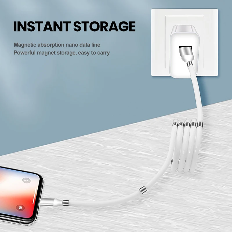 자기 흡수 데이터 충전기 케이블 화웨이 명예 30 Pro 9x Xiaomi Fast Retractable Easy Storage 용 USB 유형 C 케이블