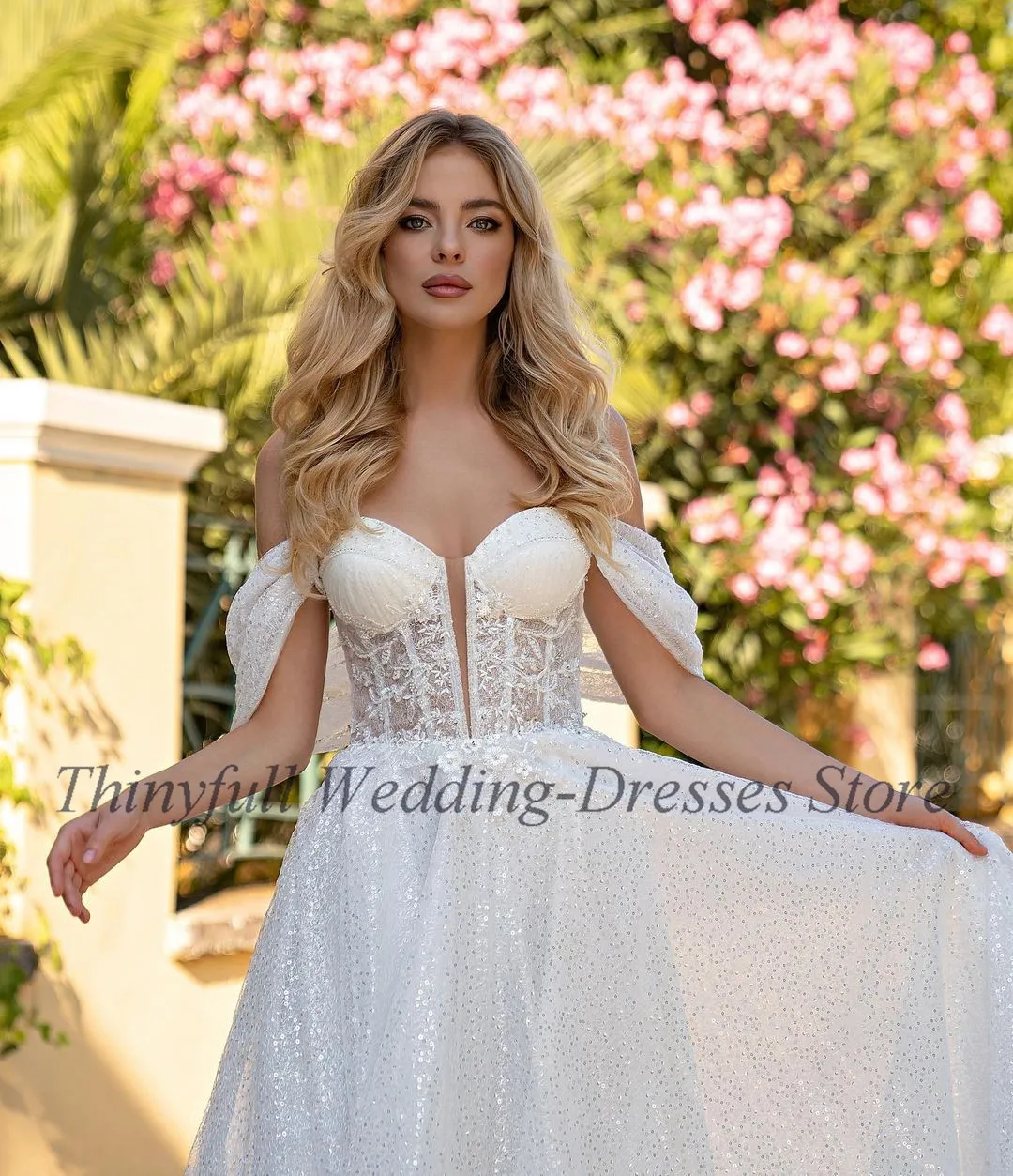 Thinyfull vintage brilhante tule rendas vestidos de casamento boho fora do ombro frisado vestido de noiva corset volta plus size vestidos de noiva