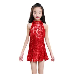 Red /Silver Sequin Modern Jazz Dance Costumes Girl Hip Hop Dance Wear Kids High Quality Dance Dress Girl Stage Dance