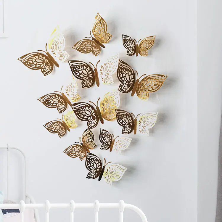 Neue Stil 12 Teile/satz 3D Hohl Schmetterling Wand Aufkleber Für Wohnkultur Schmetterlinge Wohnzimmer Dekoration Für Party Hochzeit Aufkleber – Detail 5
