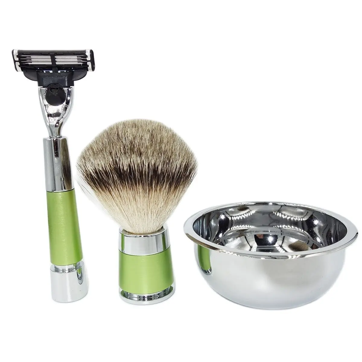 

Finest Silvertip Pure Badger Hair Knot Shaving Brush Set with 3-Blade Razor and Soap Lather Mug Bowl Men's Beard Kit