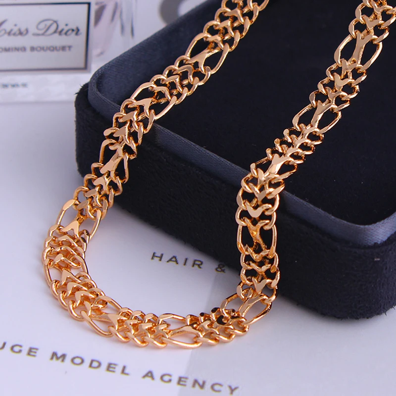 Anietna Figaro DIY Chains Fashion 60cm Necklace For Pendant Men/Women 585 Rose Gold Color Vintage Link Jewelry Gift Collar