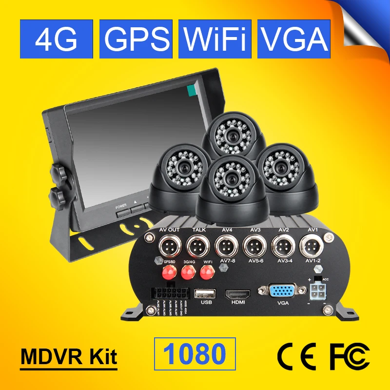 4G GPS WIFI 2TB Hard Disk 256G SD 4CH HDD Mobile Dvr Video Recorder Realtime Remote Monitoring+4 Inside Dom 2.0MP Car Dvr Camera