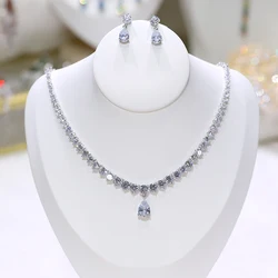 High quality zircon earrings and water drop necklace bridal jewelry set and wedding dress accessories