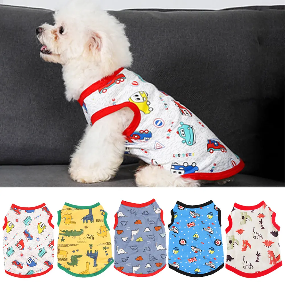 Dog Clothes Small Dogs XS-L Simple Puppy Dog Accessory Cat T-shirt Cartoon Animals Print Vest Pet Vest Summer Clothes Dog Shirt