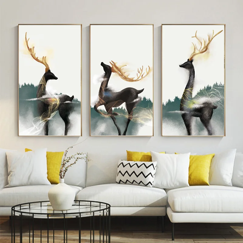 

Nordic Modern Large Size Deer Poster Canvas Painting Wall Art Abstract Animal Pictures HD Printing For Living Room Home Decor