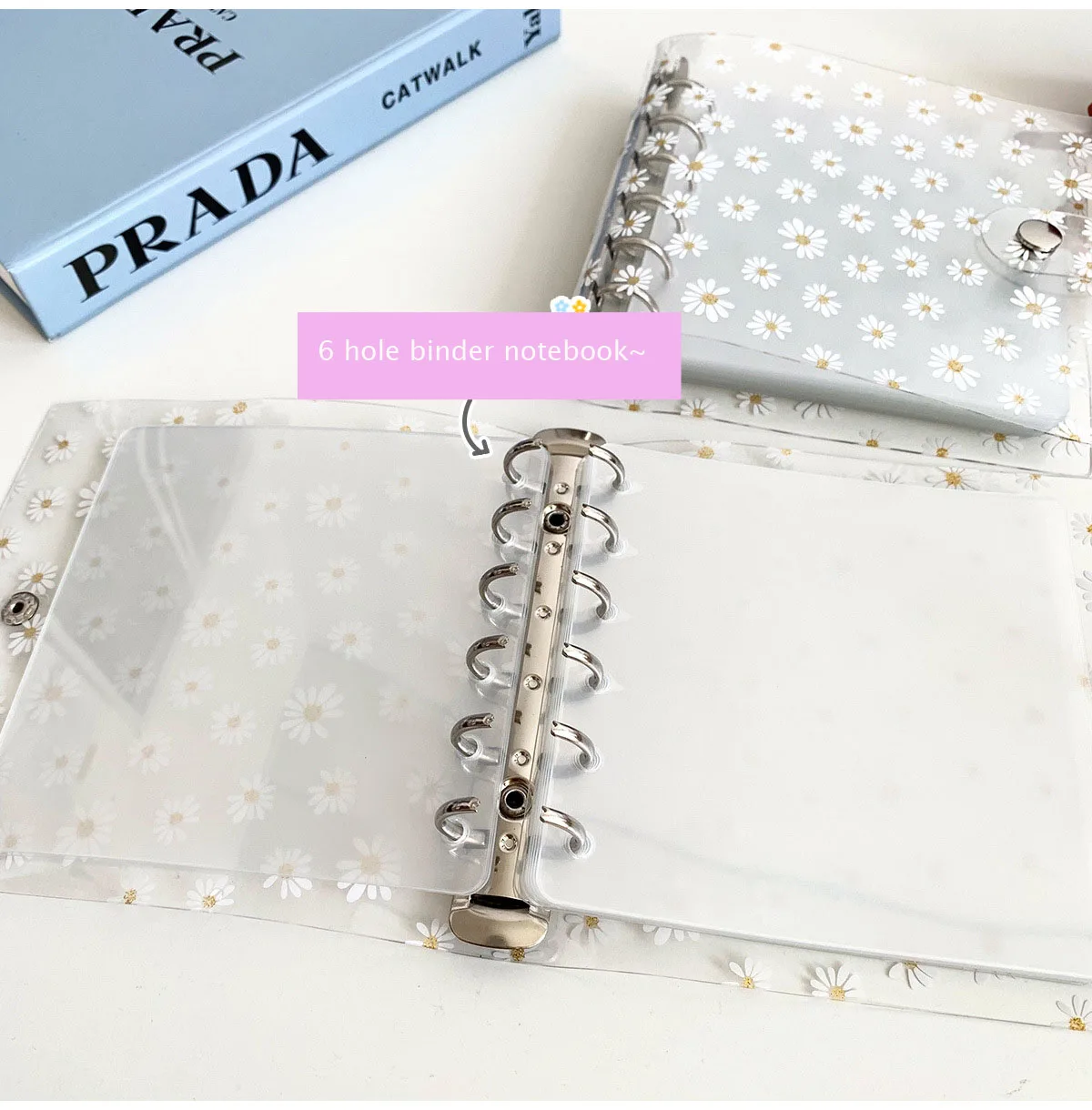 SKYSONIC Daisy Square Ring Jounral Notebook Transparent Scrapbook DIY Photocards Collect Book Refill Binder Dairy Stationery