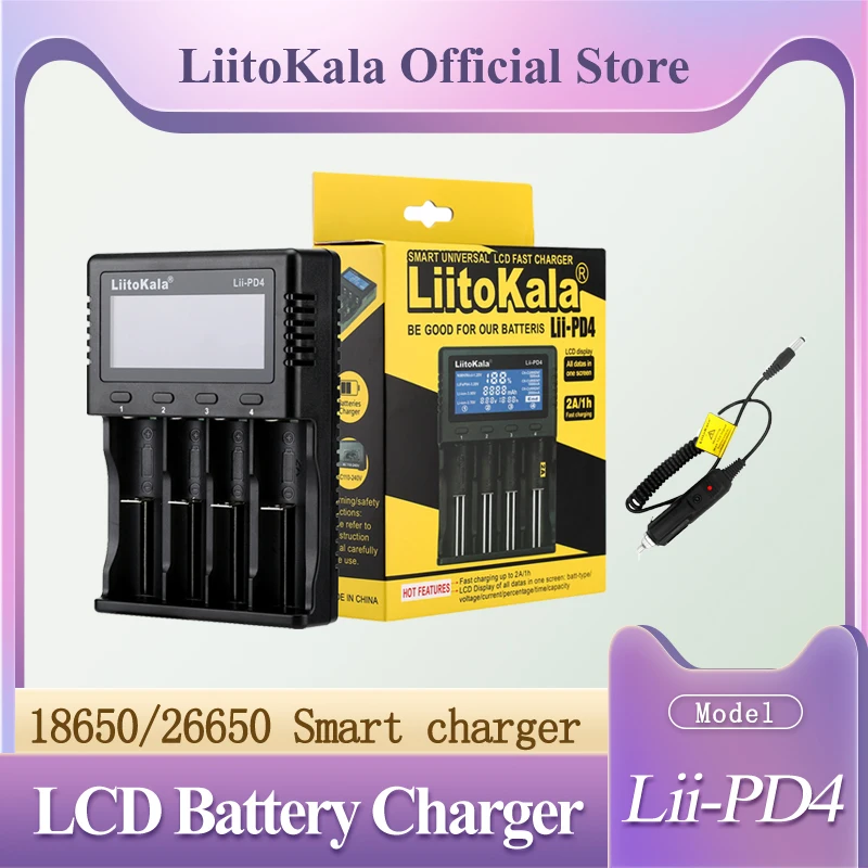 

Зарядное устройство Liitokala Lii-PD2-PD4 LCD 3,7 V 18650 18350 18500 21700 20700 14500 AA NiMH для литиевых батарей