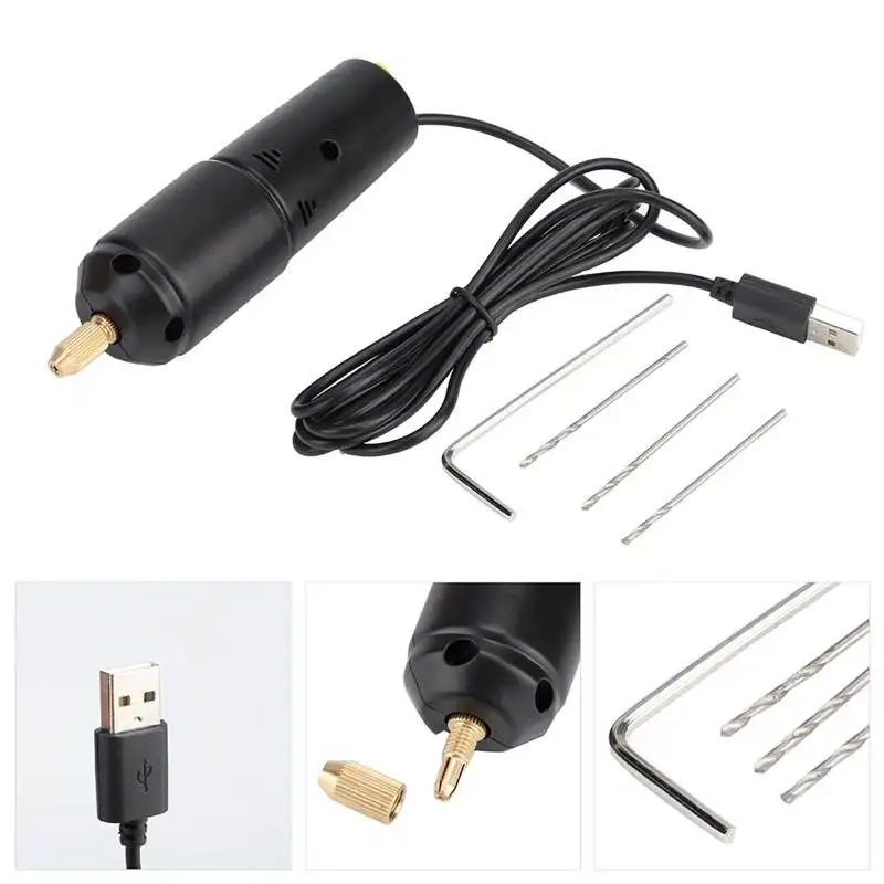 Mini Electric Drills Portable Handheld Mini Electric Drills Handheld Micro USB Drill with 3pc Bits DC 5V for Jewelry Making 