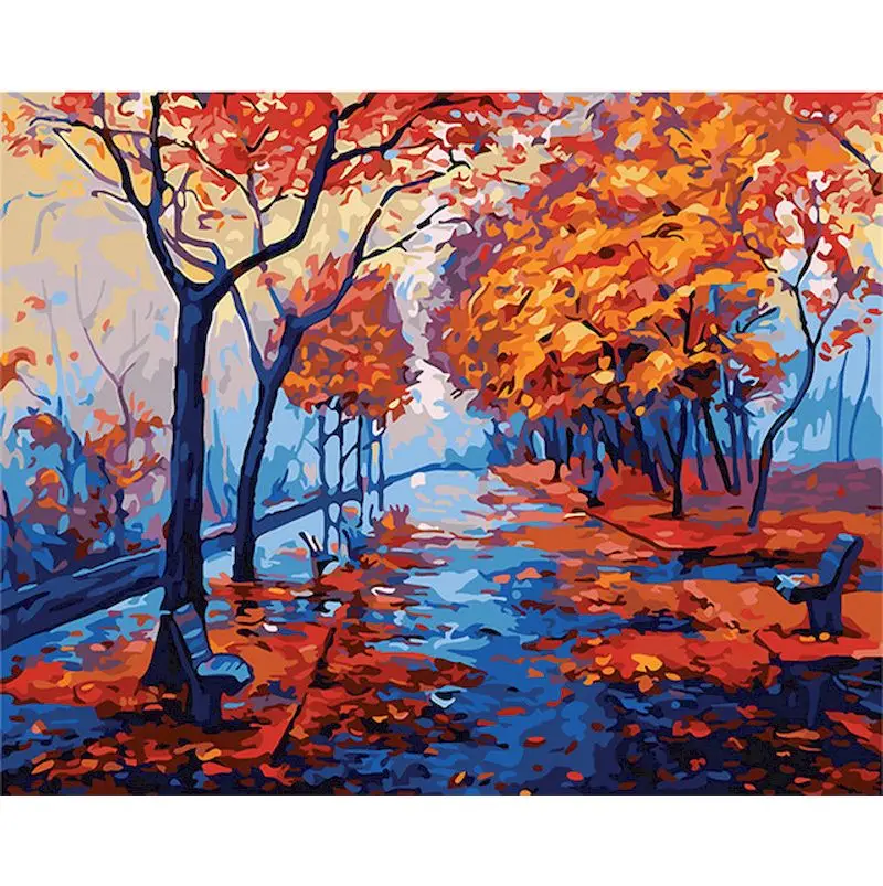 GATYZTORY Maple Tree Street Landscape Picture By Numbers Kits Handmade 60x75cm Framed Home Decoration Wall Acrylic Paint Craft