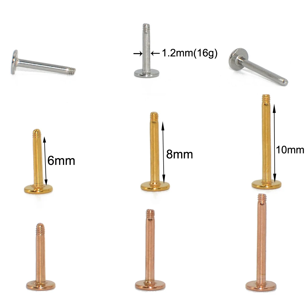 10pcs/lot Surgical Steel Internally Threaded Earring Nose Labret Shaft Bar Lip Replacement Pole Wholesale Body Piercing Jewelry