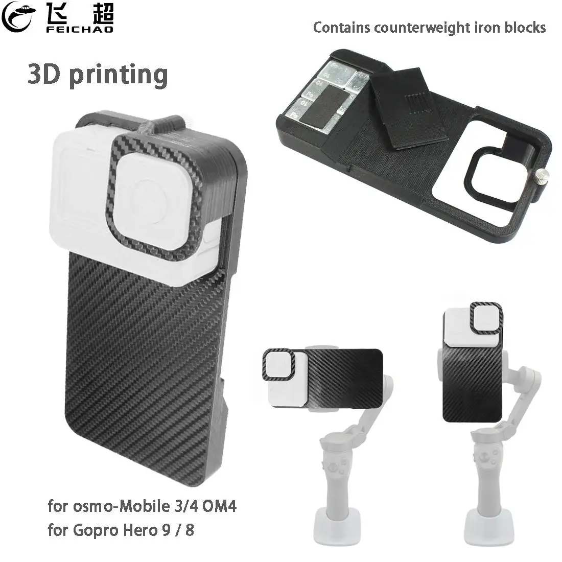 3D Print Handheld Gimbal Adapter for GoPro 11 10 9/ 8 Action Camera Switch Mount Plate Counterweight for DJI Osmo Mobile 4 3 OM4