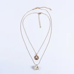 2024 New ZA Double Layer Golden Chains Choker Necklace Women Faux Pearl Conch Pendants Jewelry Ethnic Statement Vintage Necklace