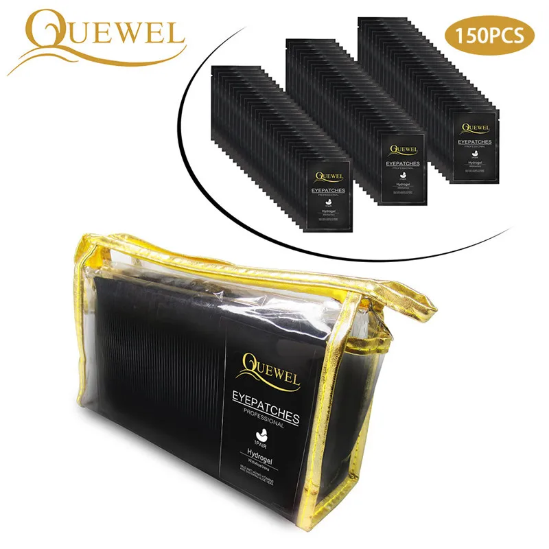 Quewel Eyelash Extension Eye Patch Black Disposable Eye Gel Patches Hydrogel Under Eye Pad Eyelash Tips Sticker 150 Pairs Makeup