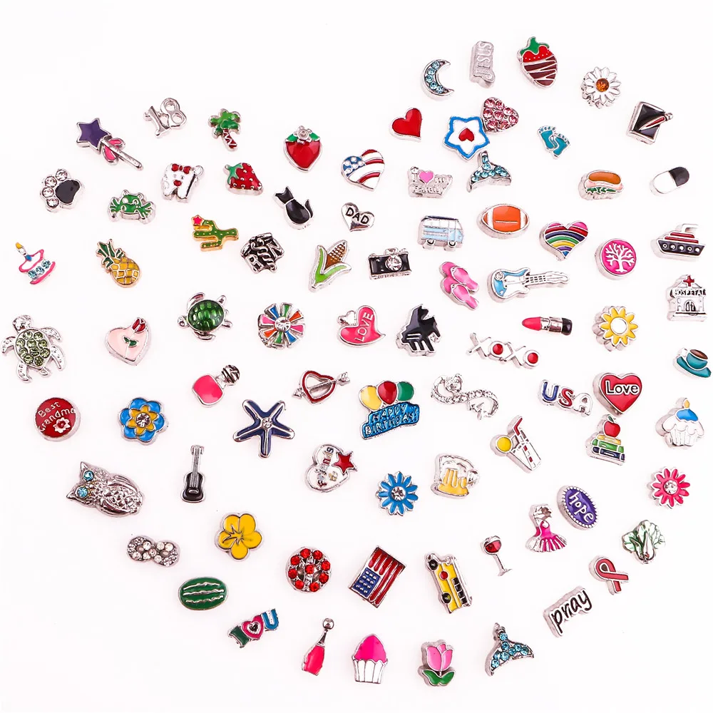 30/50Pcs Mixed Random Heart Love Animal Rose Flower Lettter Floating Charms Fit Glass Reliquary Photo Locket Pendant Jewelry