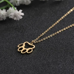 Cazador 2024 Fashion Animal Paw Hollow Pendant Necklace for Women Girl Dog Cat Bear Paw Neck Chain Stainless Steel Jewelry Gift