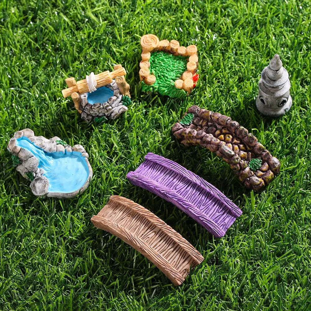 Cute Miniatures Fairy Garden Decoration Micro Landscapes DIY Resin Craft Grassland Bridge Pool Accessories