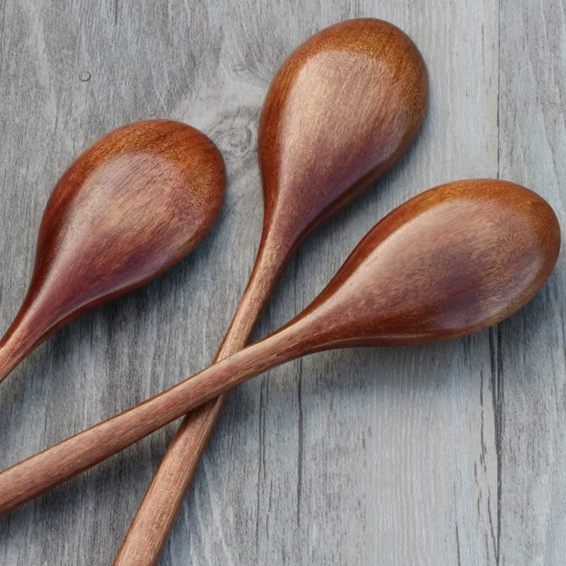 Cucharas de madera para sopa, utensilios de cocina de mango largo, 6 piezas
